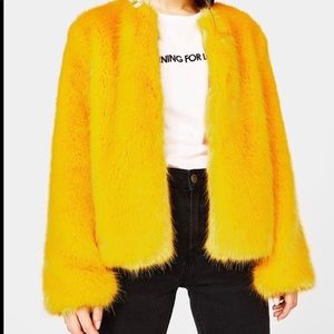 BERSHKA yellow faux fur coat